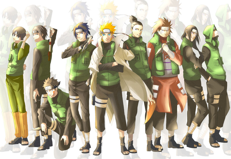Group of Anime Characters — Green, Dramatic, Manga