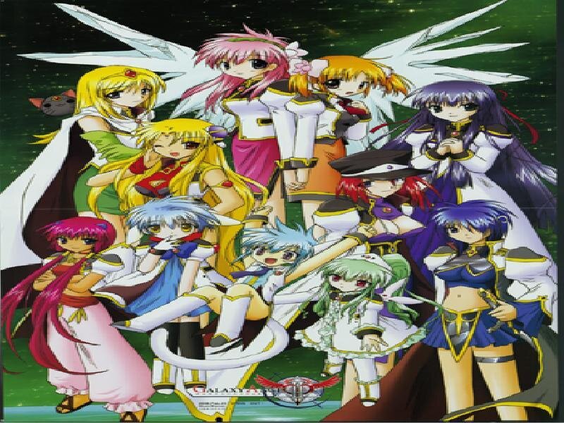 Group of Anime Characters — Green, Dramatic, Night, Wings