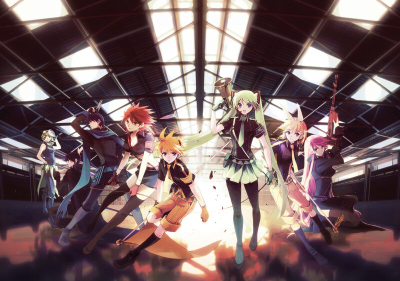 Group of Anime Characters — Green, Dramatic, Weapons