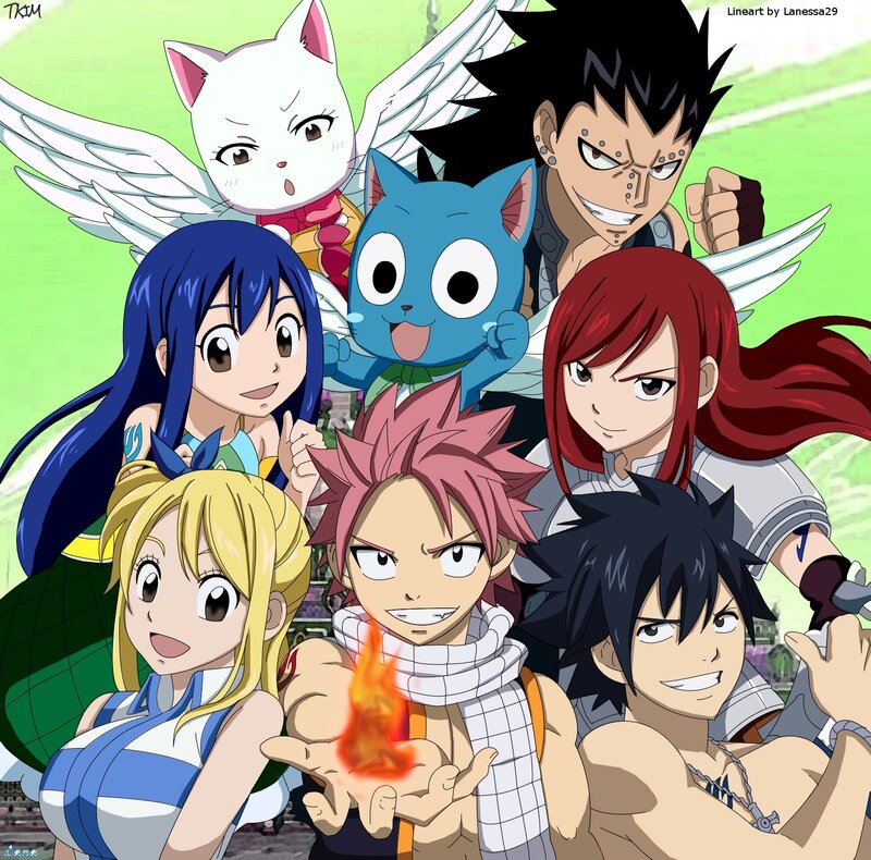Group of Anime Characters — Green, Energetic, Afternoon, Cat with Wings