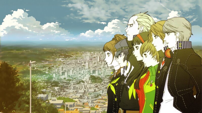 Group of Anime Characters — Green, Serene, Afternoon, Cityscape