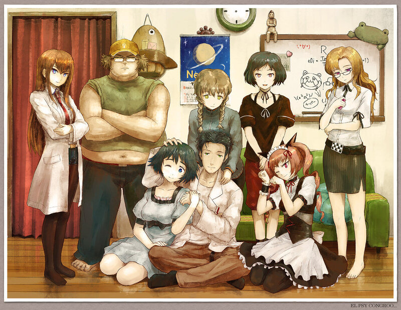 Group of anime characters in a room