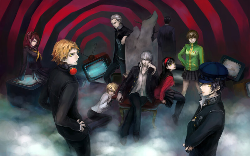 Group of anime characters in a surreal setting