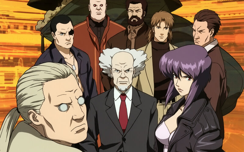 Group of anime characters in a tense scene