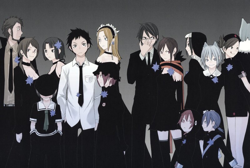 Group of anime characters in black uniforms