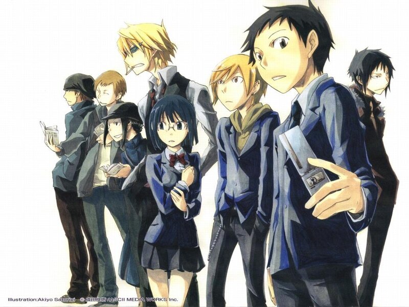 Group of anime characters in school uniforms