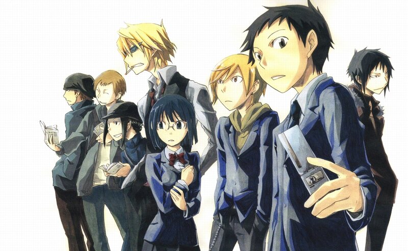 Group of anime characters in school uniforms