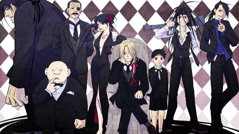 Group of anime characters in suits