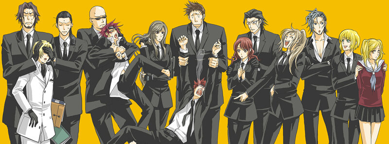 Group of anime characters in suits