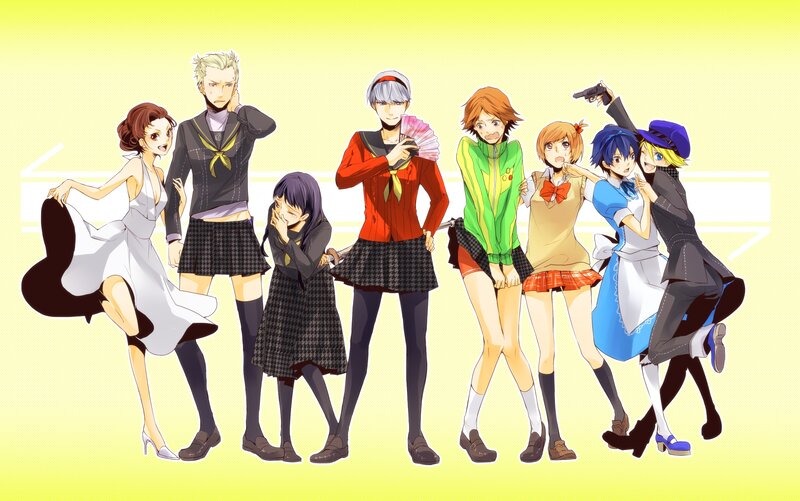 Group of anime characters in various outfits