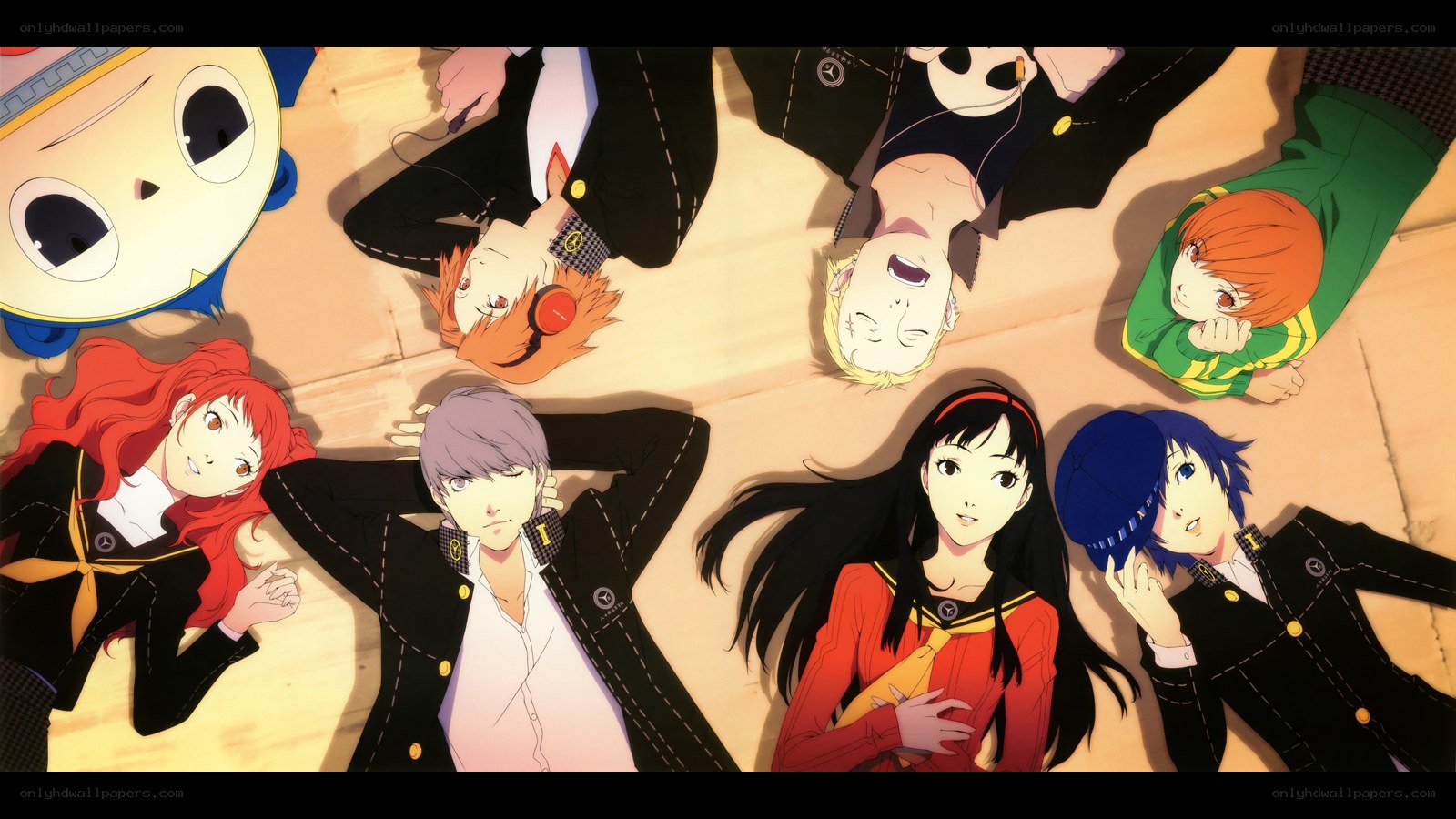 group of anime characters lying down