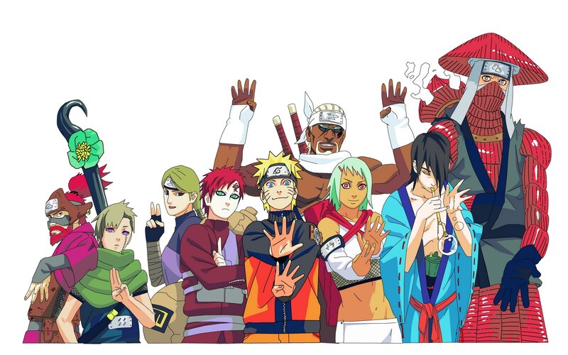 Group of Anime Characters — Orange, Confident, Manga Art, Blue