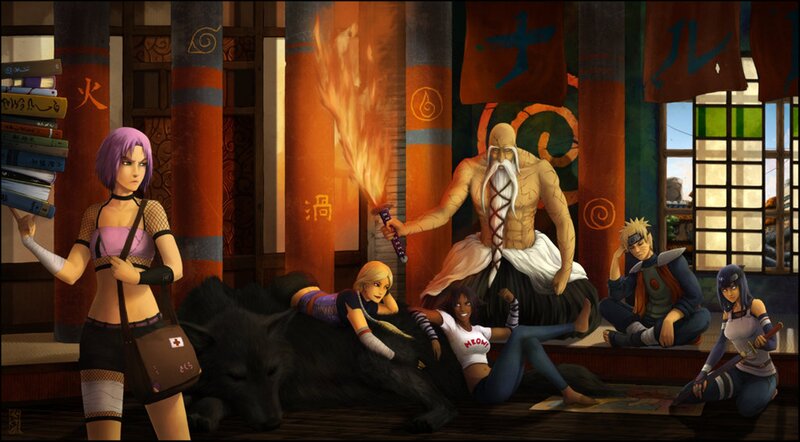 Group of Anime Characters — Orange, Dramatic, Afternoon