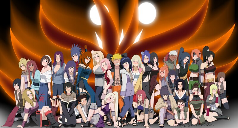 Group of Anime Characters — Orange, Dramatic, Digital Art
