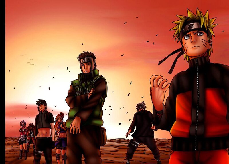 Group of Anime Characters — Orange, Dramatic, Sunset