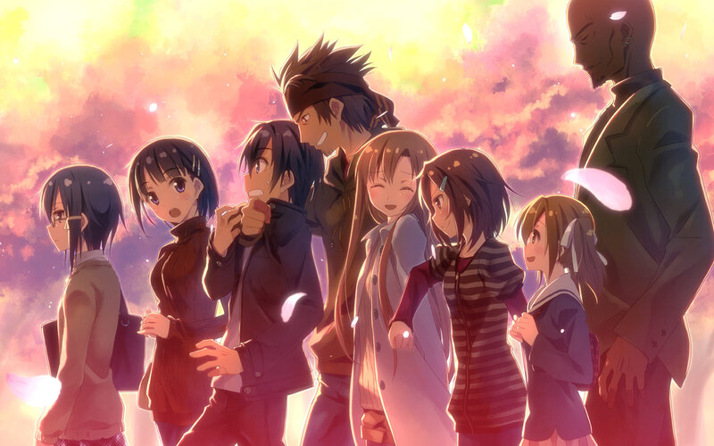 Group of Anime Characters — Pink, Dramatic, Sunset