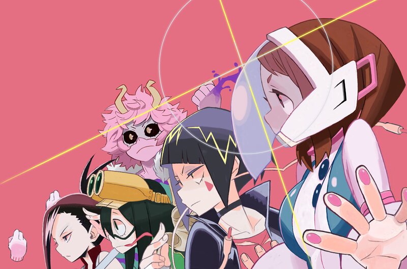 Group of Anime Characters — Pink, Dynamic