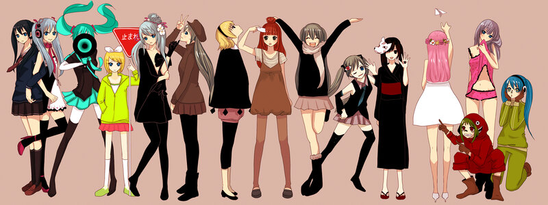 Group of Anime Characters — Pink, Playful