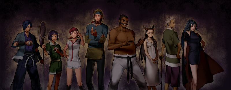 Group of Anime Characters — Purple, Dramatic, Night, Digital Art, Anime Art