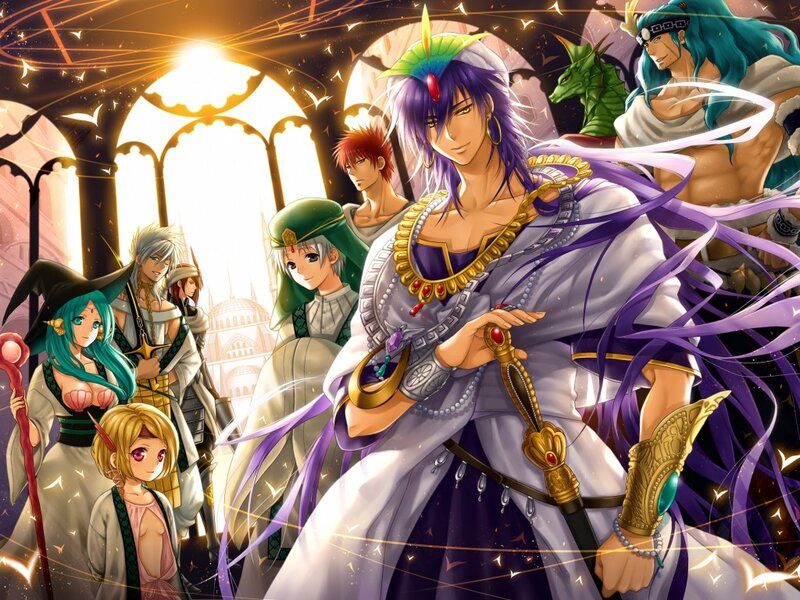 Group of Anime Characters — Purple, Dramatic, Night, Fantasy, Magic