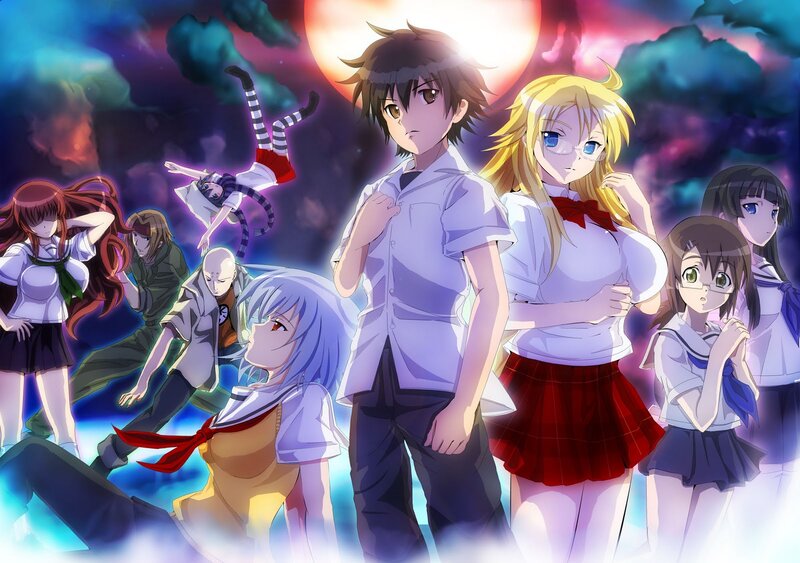 Group of Anime Characters — Purple, Dramatic, Night, School Uniforms