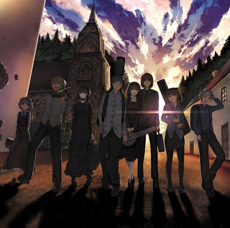 Group of Anime Characters — Purple, Dramatic, Sunset, Church
