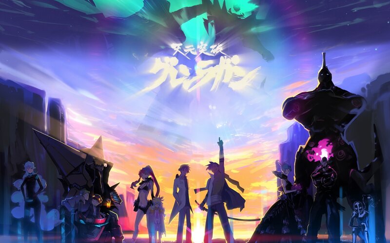 Group of Anime Characters — Purple, Dramatic, Sunset, Mechs