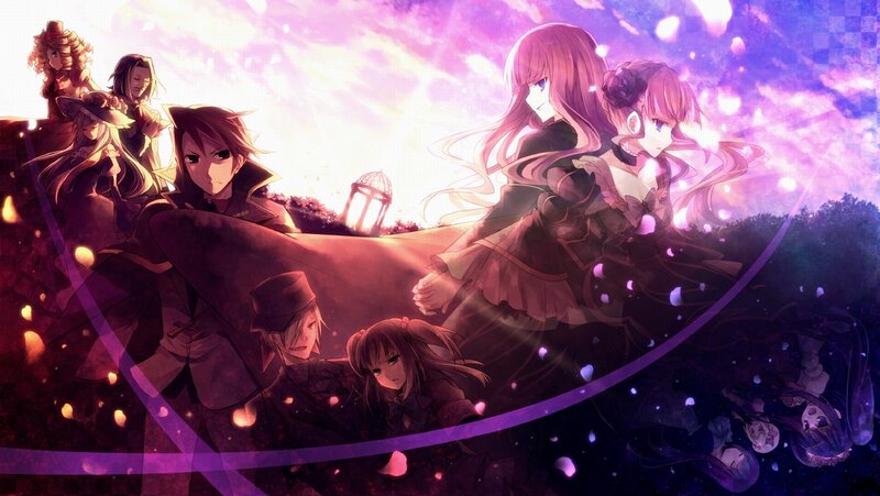 Group of Anime Characters — Purple, Dramatic, Sunset