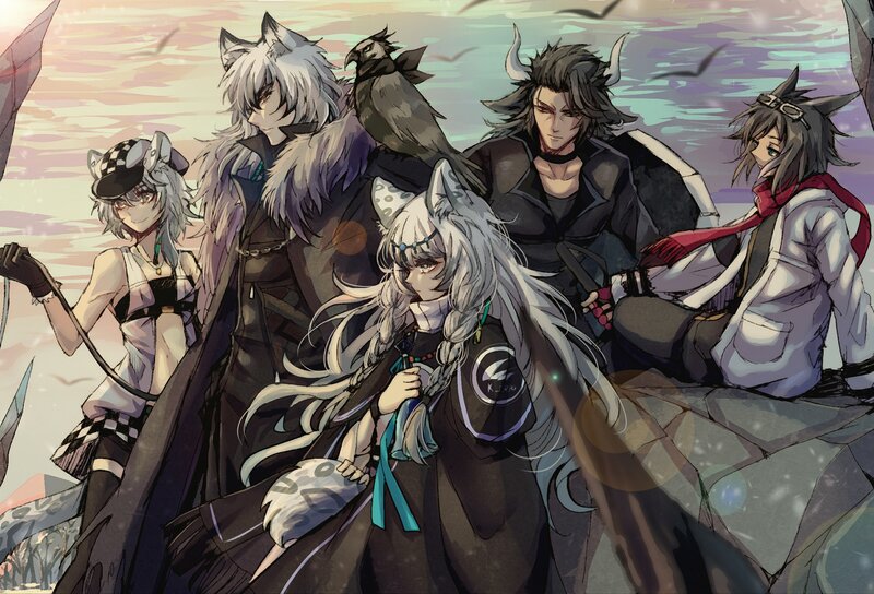 Group of Anime Characters — Purple, Dramatic, Sunset, Wolf Ears
