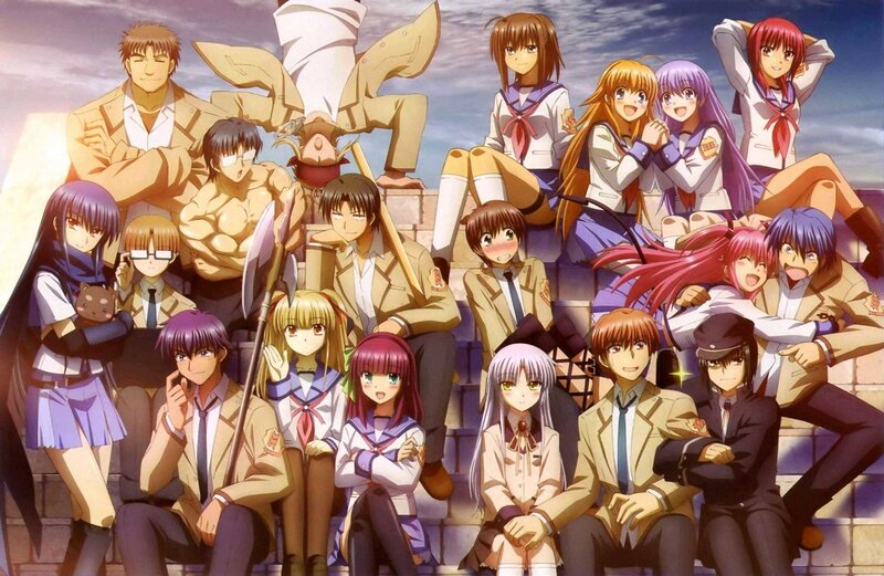 Group of Anime Characters — Purple, Playful, Afternoon, School Uniforms