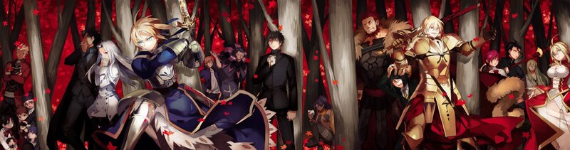 Group of Anime Characters — Red, Dramatic, Autumn