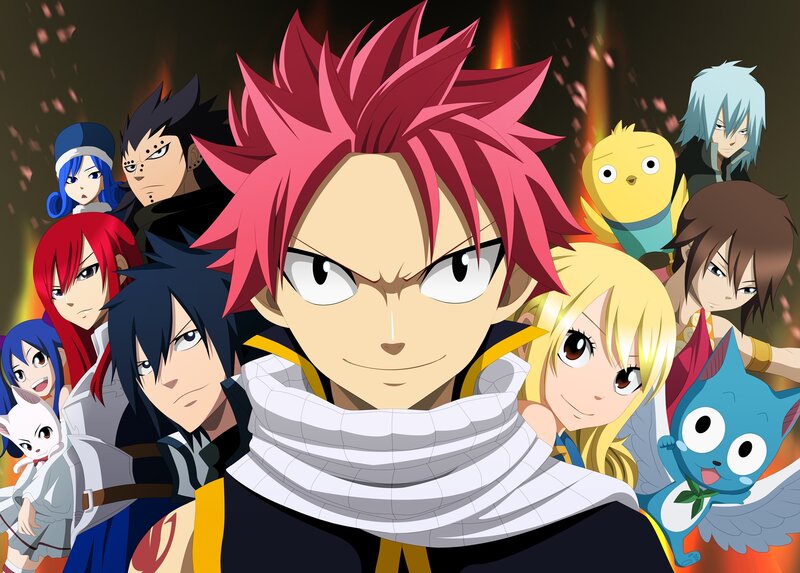 Group of Anime Characters — Red, Dramatic, Cat