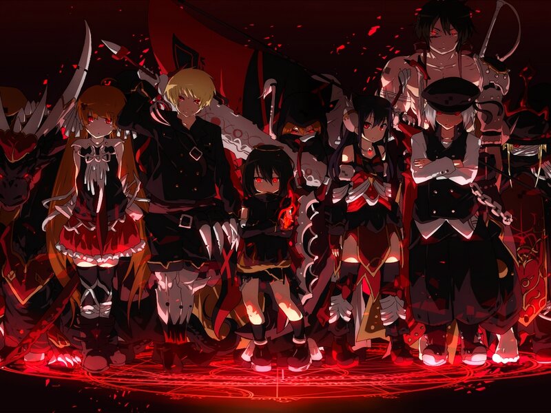 Group of Anime Characters — Red, Dramatic, Dark
