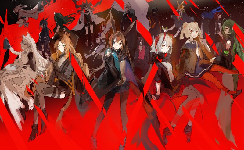 Group of Anime Characters — Red, Dramatic, Digital Art, Red Background
