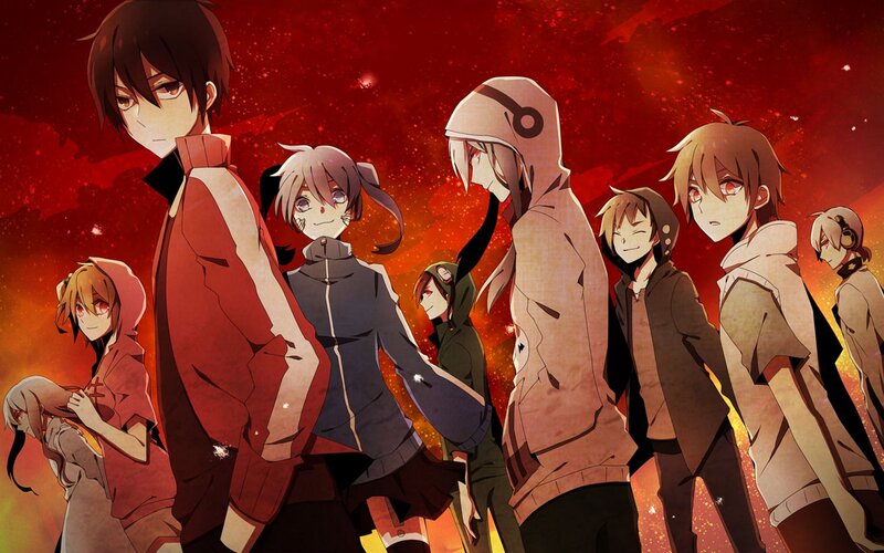 Group of Anime Characters — Red, Dramatic, Hoodies