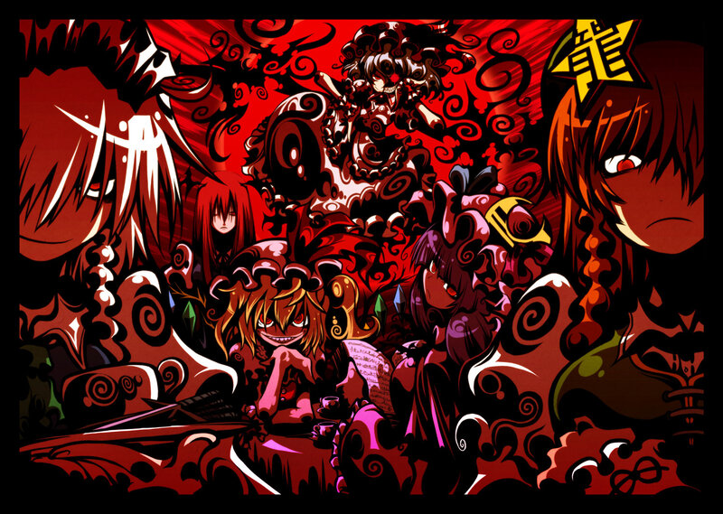 Group of Anime Characters — Red, Dramatic, Manga, Red Background