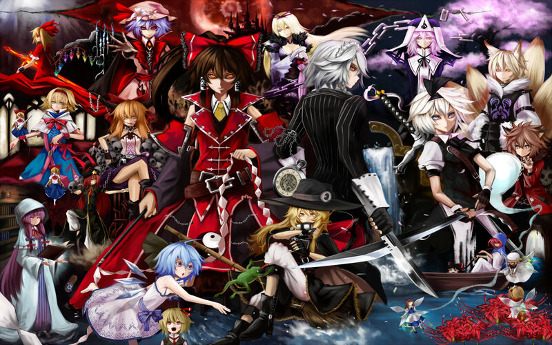 Group of Anime Characters — Red, Dramatic, Night, Fantasy