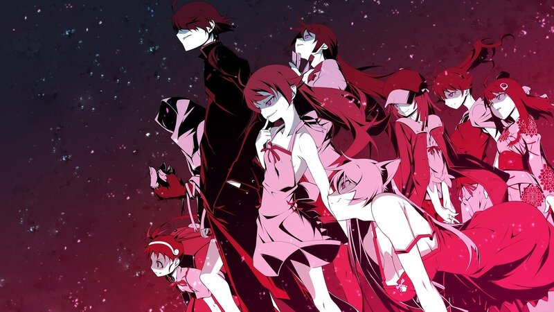 Group of Anime Characters — Red, Dramatic, Night, Red Hair