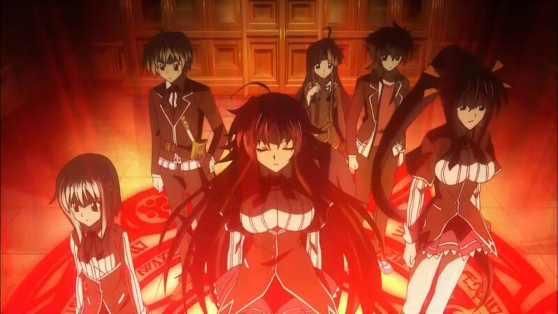 Group of Anime Characters — Red, Dramatic, School Uniforms, Magic Circle