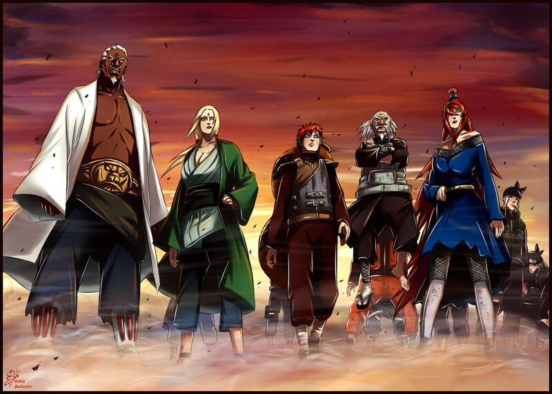 Group of Anime Characters — Red, Dramatic, Sunset, Sands