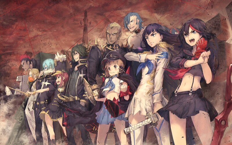 Group of Anime Characters — Red, Dramatic, Sword, Battlefield