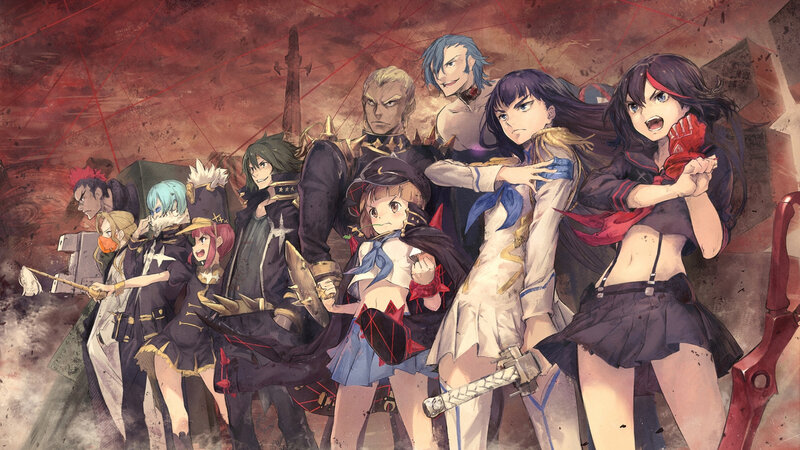Group of Anime Characters — Red, Dramatic, Sword