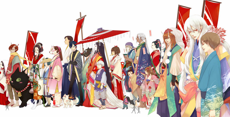 Group of Anime Characters — Red, Festive, Digital Art
