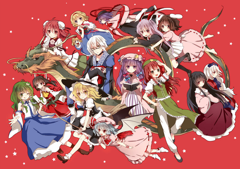 Group of Anime Characters — Red, Festive, Dragon