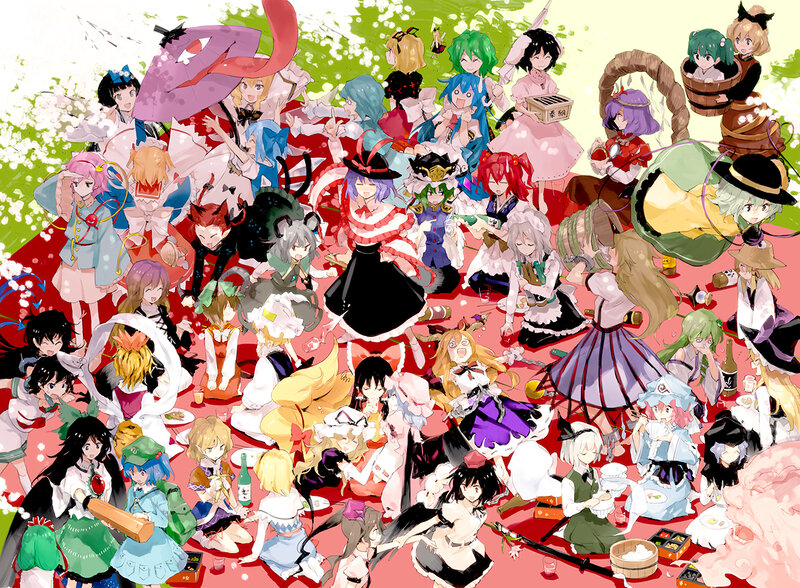 Group of Anime Characters — Red, Festive