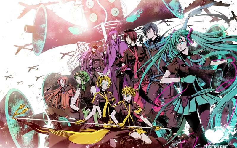 Group of Anime Characters — Teal, Dramatic, Airplanes