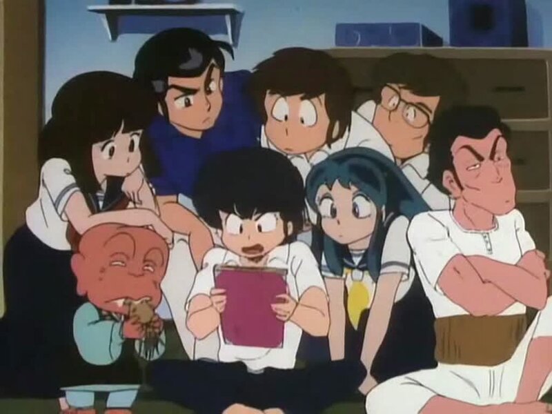 group of anime characters watching