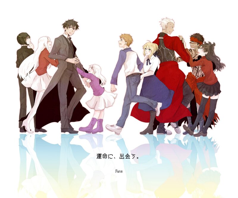 Group of Anime Characters — White, Dramatic, Anime Art, Reflection