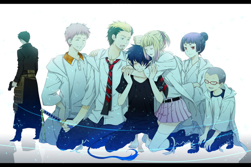Group of Anime Characters — White, Dramatic, Sword