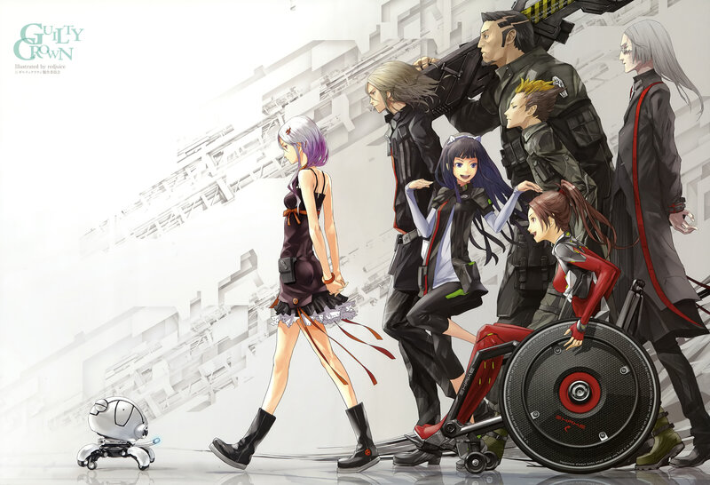 Group of Anime Characters — White, Dramatic, Wheelchair